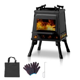 Wrought Iron Panel 27x27x34cm Black Detachable Piece Portable Camping Stove (Color: BLACK)