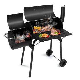 111x54x93cm Black, Double Cylinder, Wheeled, Smoked, Charcoal Grill (Color: BLACK)