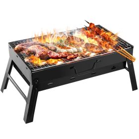 1Pc Portable BBQ Grill Foldable Charcoal Grill Lightweight Smoker Grill For Camping Picnics Garden Grilling (Color: BLACK)