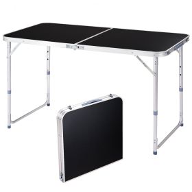 4ft Black Outdoor Folding Table Aluminum Alloy Rectangular 50kg Two Fold Tabletop (Color: BLACK)