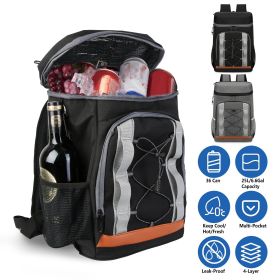 Grey-Black Options 1Pc Cooler Backpack 36 Can Leakproof Insulated Cooler Backpack With 25L 6.6Gal For Picnic Camping Beach Hiking Fishing Travel (Color: BLACK)