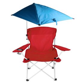 1Pc Foldable Beach Chair With Sun Canopy Cup Holder Carry Bag Adkustable Armrest Detachable Umbrella 220.5lbs Max Load Fedex Shipping (Color: Red)