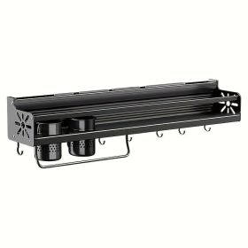 Wall Mounted Cutlery Rack And Camping Kitchen Rack With Spice Rack,Please Note That This Product Is Shipped By Yourself For The Average Shipping (Color: BLACK)