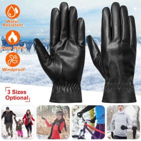 Unisex Leather Winter Warm Gloves Outdoor Windproof Soft Gloves Cycling Skiing Running Cold Winter Gloves (Color: BLACK, size: XL)