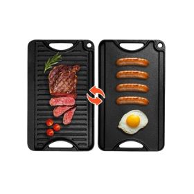 Rectangular BBQ Pan Cast Iron Reversible Grill Griddle (Color: BLACK, Type: 20x10 inch)