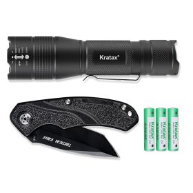 5.3 Oz Small Ultra Zoomable LED Tactical Handheld Flashlight With Knife (Color: BLACK)
