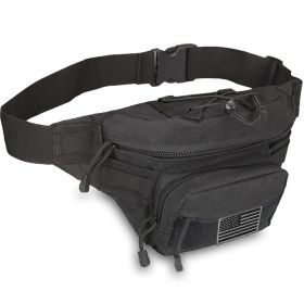 EDC Fanny Pack - Tactical Pouch with USA Flag Patch (Color: BLACK)